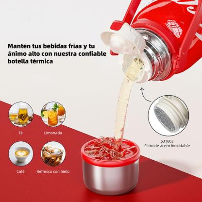 Coca-Cola Termo para Camping, Botella Térmica Portátil de 40oz con Correa y Asa, Termo Aislante de Viaje de Acero Inoxidable 316, Botella para Agua Mantiene el Frío hasta 72 Horas o el Calor hasta 48 Horas, 100% A Prueba de